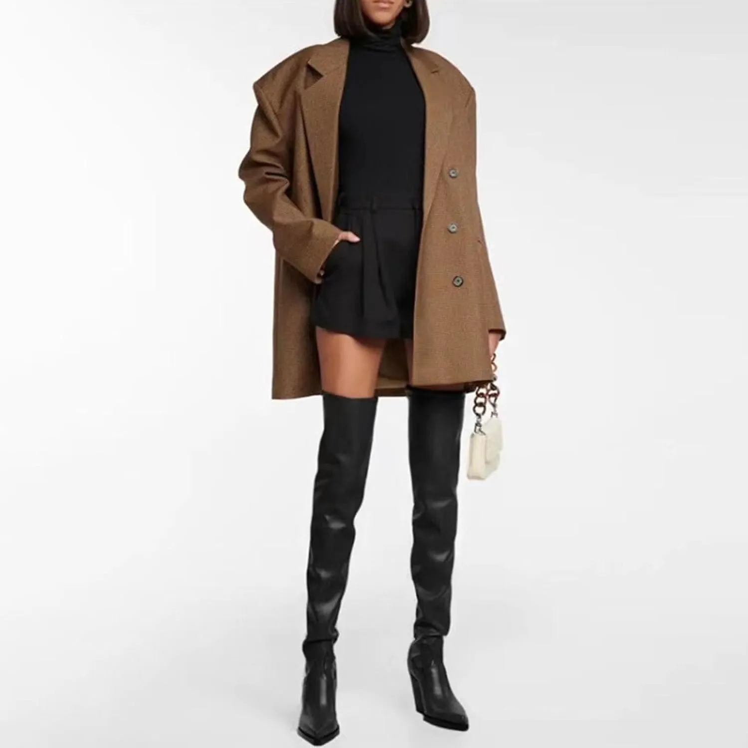 8cm Large Size Retro Thick-soled Long Boots Thick Heel Pointed Toe Ladies Genuine Leather Over the Knee Boots