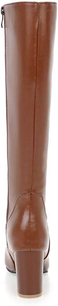 AIMODOR Womens Knee High Heeled Riding Boots Chunky Heel With Zip Up