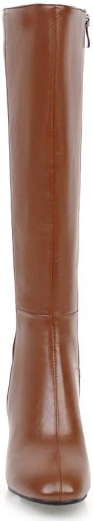 AIMODOR Womens Knee High Heeled Riding Boots Chunky Heel With Zip Up