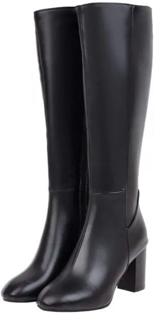 AIMODOR Womens Knee High Heeled Riding Boots Chunky Heel With Zip Up