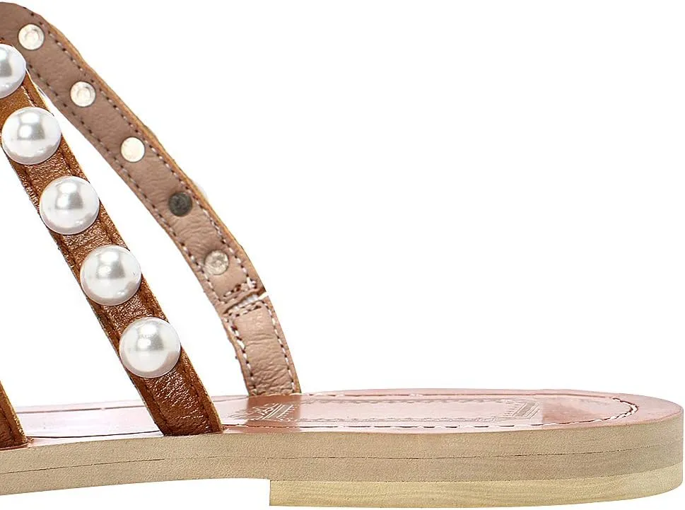 ANUFER Women's Bohemia Pearls Toe Ring Sandals/Slippers Summer Flat Flip Flops Beach Shoes