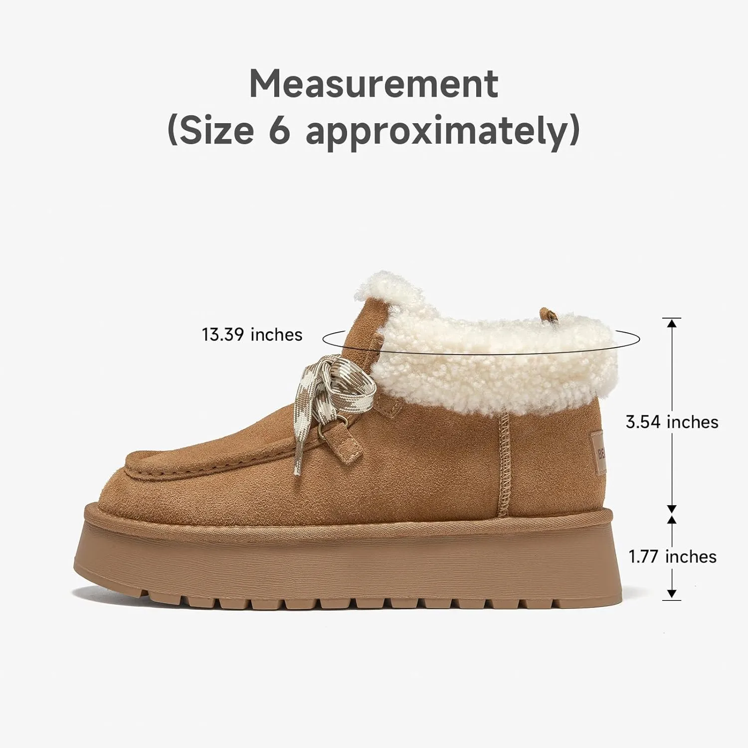 BEAU TODAY Womens Winter Snow Boots, Fur Lined Ankle Booties for Women Warm Boots, Chunky Platform Lace-up Boots Shoes Suede Leather Non-slip Warm Winter Shoes