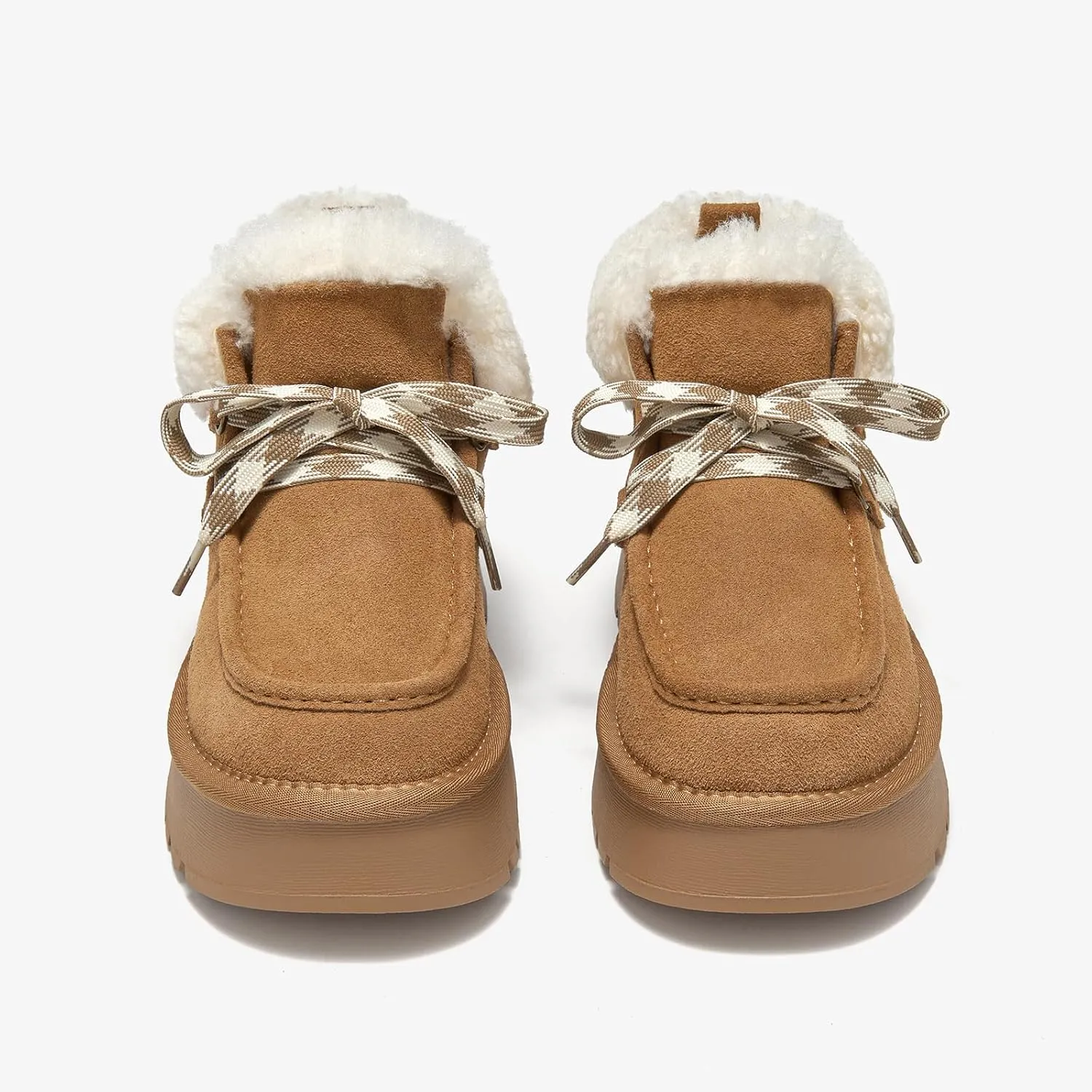 BEAU TODAY Womens Winter Snow Boots, Fur Lined Ankle Booties for Women Warm Boots, Chunky Platform Lace-up Boots Shoes Suede Leather Non-slip Warm Winter Shoes