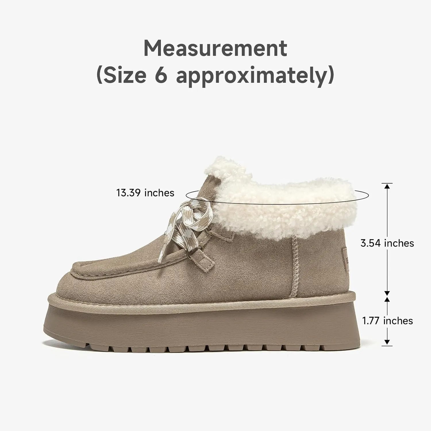 BEAU TODAY Womens Winter Snow Boots, Fur Lined Ankle Booties for Women Warm Boots, Chunky Platform Lace-up Boots Shoes Suede Leather Non-slip Warm Winter Shoes