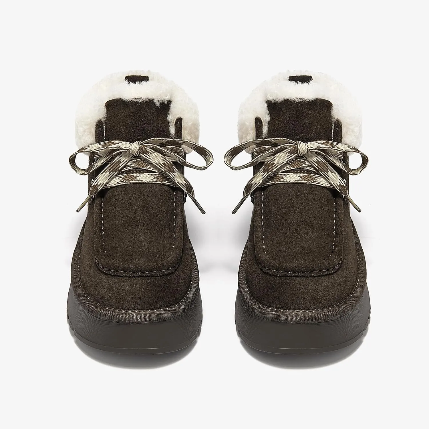 BEAU TODAY Womens Winter Snow Boots, Fur Lined Ankle Booties for Women Warm Boots, Chunky Platform Lace-up Boots Shoes Suede Leather Non-slip Warm Winter Shoes
