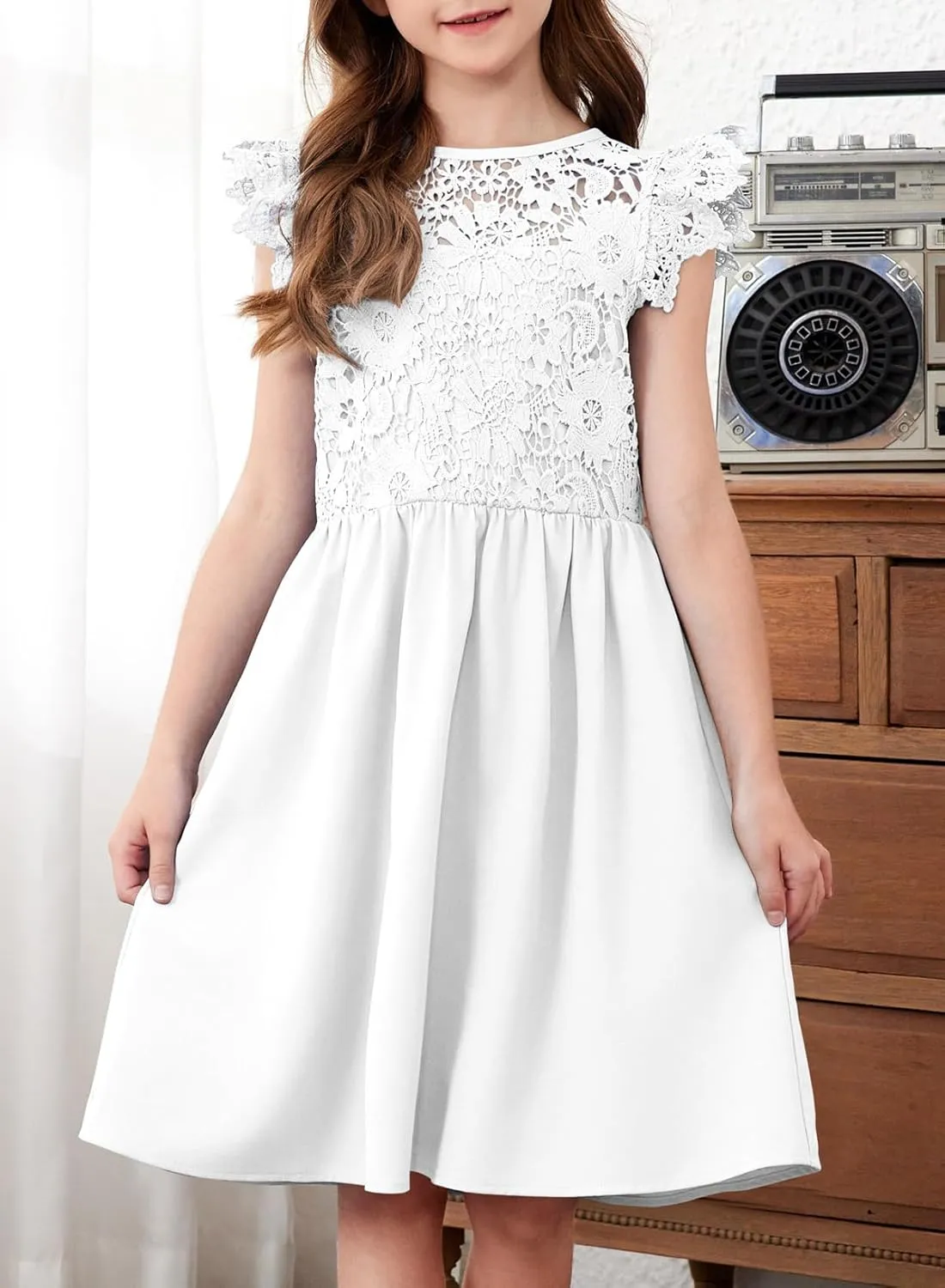 blibean Teen Girls Flower Dresses Semi Formal Sleeveless Wedding Dress Size 6-15 Years