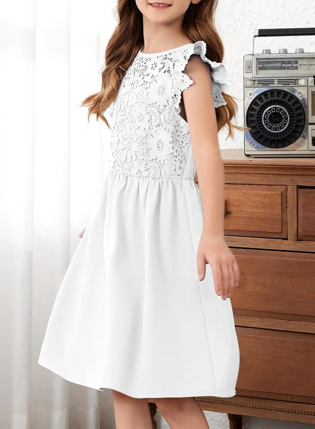 blibean Teen Girls Flower Dresses Semi Formal Sleeveless Wedding Dress Size 6-15 Years