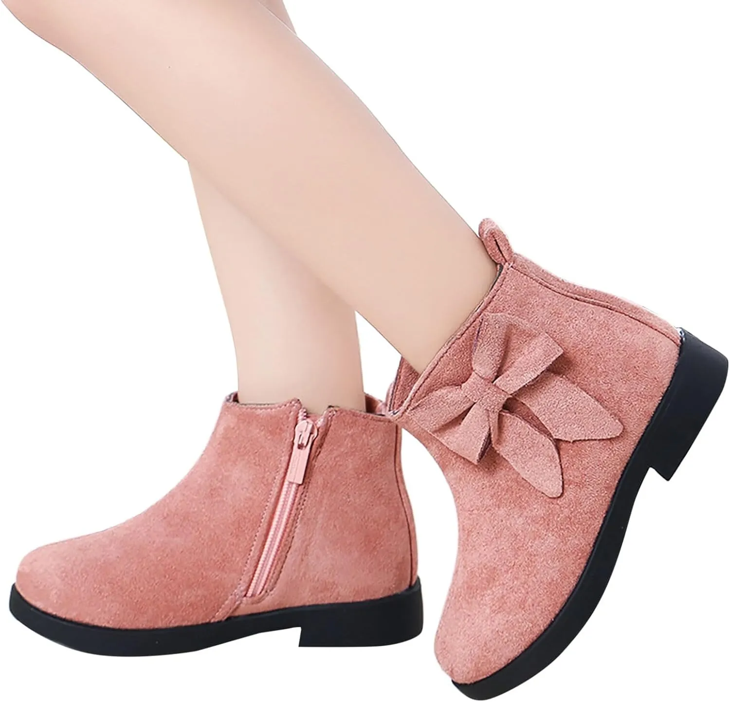 Boots for Girls Girl Non Slip Boots Kids Ankle Boots Warm Side Zipper Low Heel Short Booties Snow Outdoor Shoes