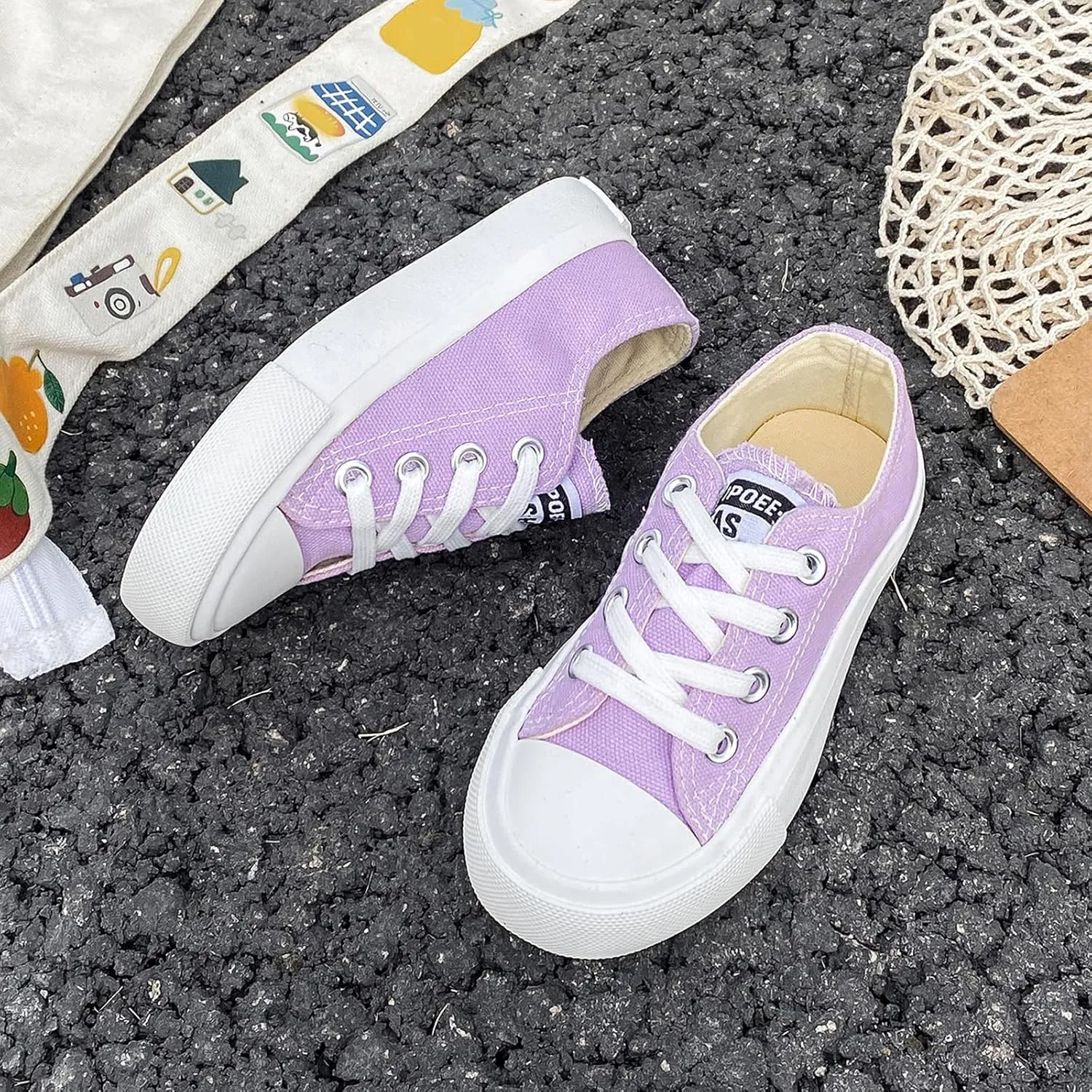 Boys Girls Baby Children's Shoes Low top lace-up Children's Canvas Shoes Back-to-School Season Small White Shoes Children's Sneakers Teens Medium and Large Kids Skateboarding Shoes