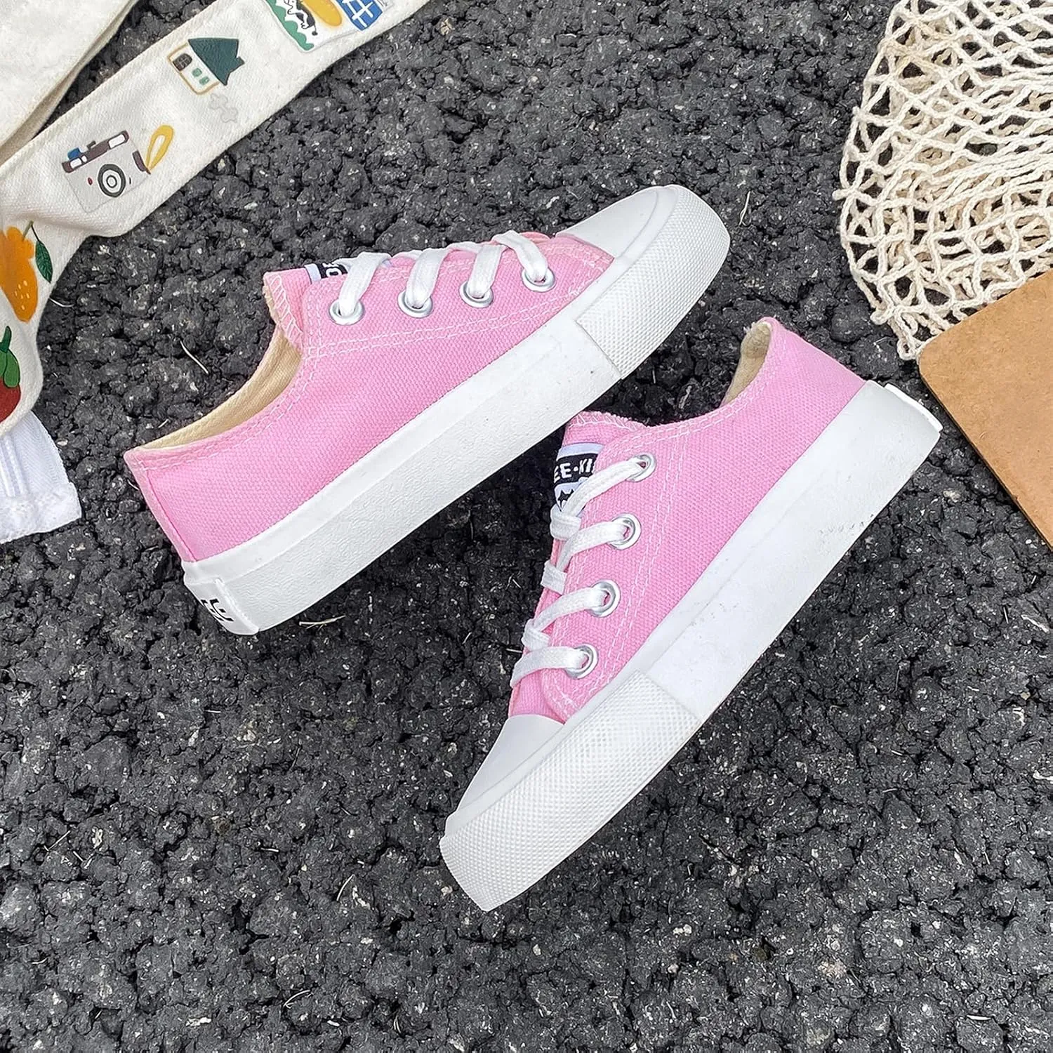 Boys Girls Baby Children's Shoes Low top lace-up Children's Canvas Shoes Back-to-School Season Small White Shoes Children's Sneakers Teens Medium and Large Kids Skateboarding Shoes