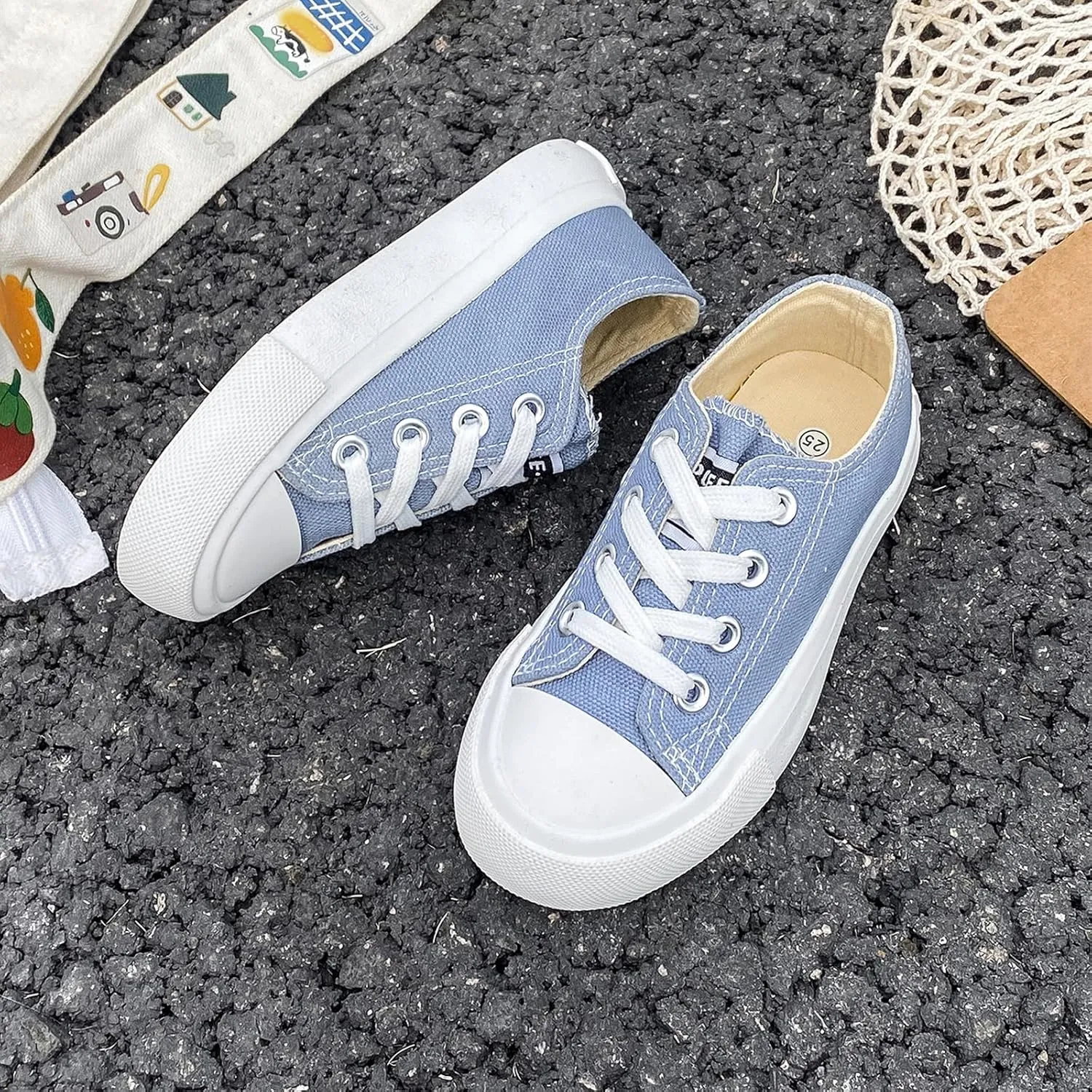 Boys Girls Baby Children's Shoes Low top lace-up Children's Canvas Shoes Back-to-School Season Small White Shoes Children's Sneakers Teens Medium and Large Kids Skateboarding Shoes