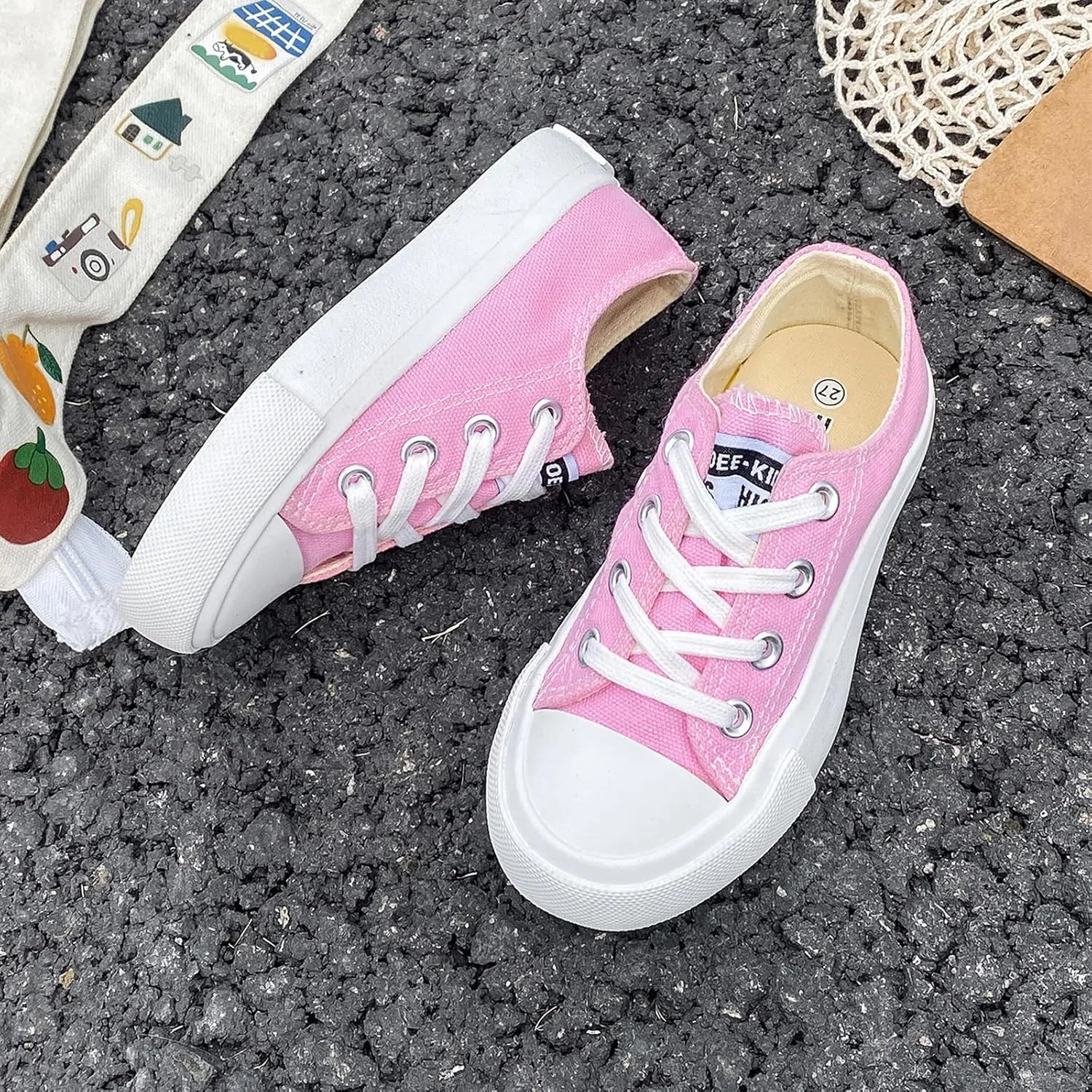 Boys Girls Baby Children's Shoes Low top lace-up Children's Canvas Shoes Back-to-School Season Small White Shoes Children's Sneakers Teens Medium and Large Kids Skateboarding Shoes