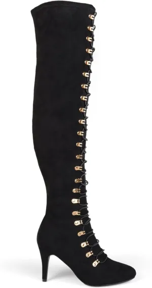 Brinley Co. Womens Regular and Wide Calf Vintage Almond Toe Over-the-knee Boots Black, 7 Regular US