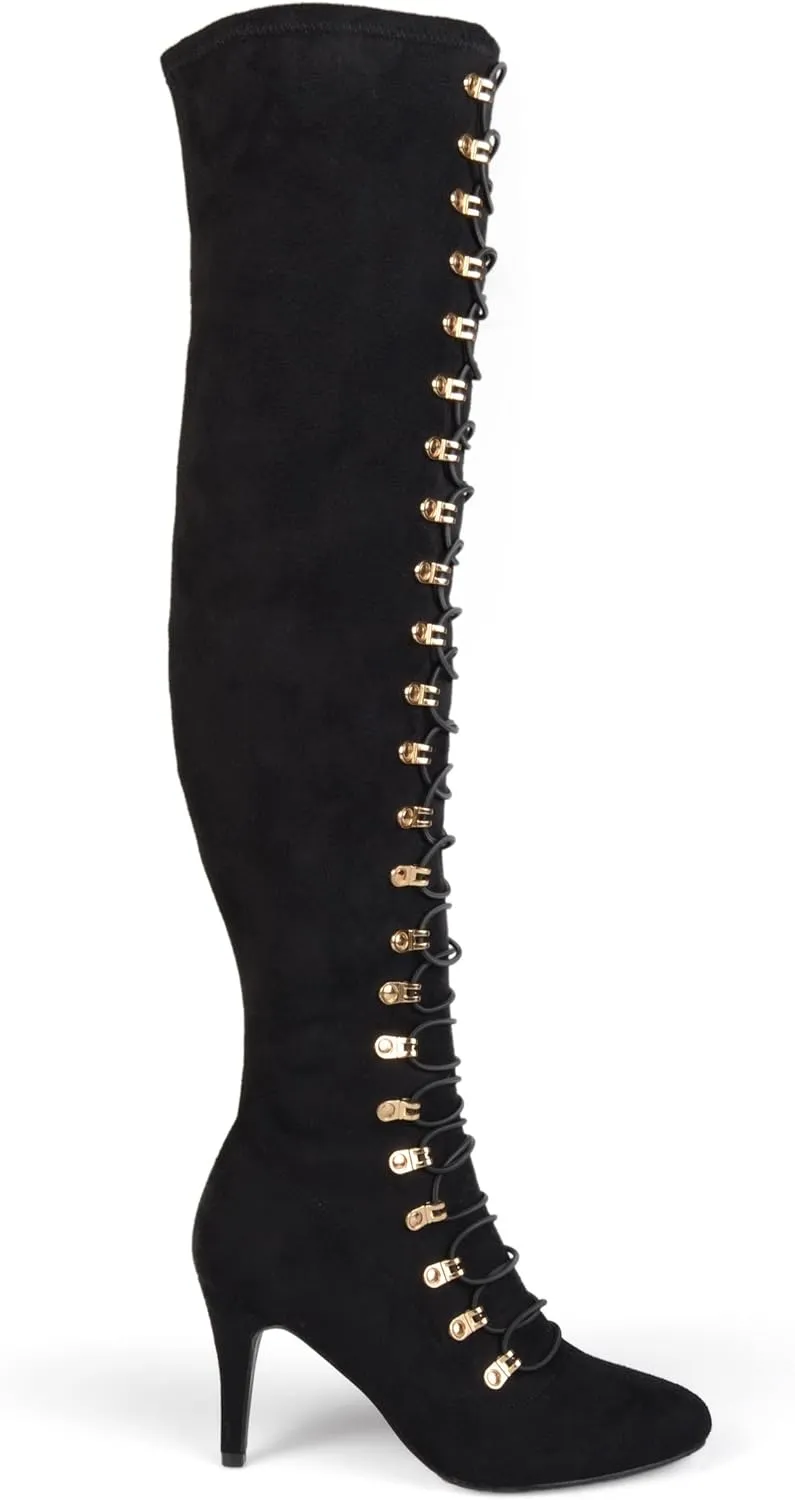 Brinley Co. Womens Regular and Wide Calf Vintage Almond Toe Over-the-knee Boots Black, 7 Regular US