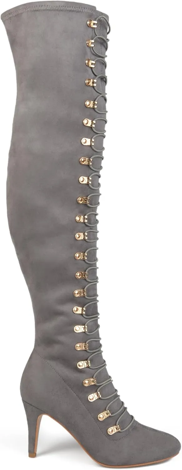 Brinley Co. Womens Regular and Wide Calf Vintage Almond Toe Over-the-knee Boots Grey, 6.5 Regular US
