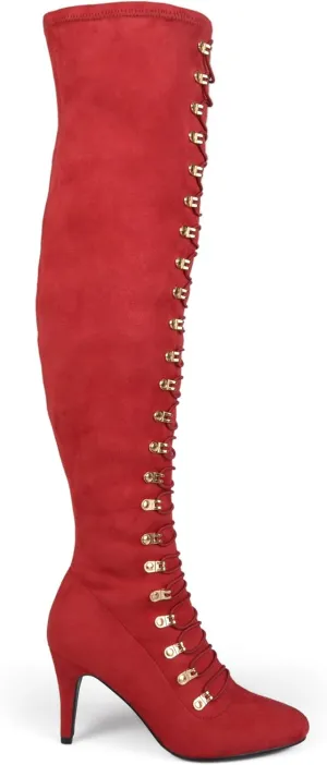 Brinley Co. Womens Regular and Wide Calf Vintage Almond Toe Over-the-knee Boots Red, 11 Regular US