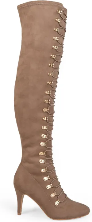 Brinley Co. Womens Regular and Wide Calf Vintage Almond Toe Over-the-knee Boots Taupe, 5.5 Regular US