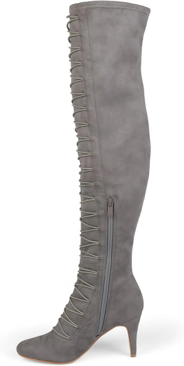Brinley Co. Womens Regular and Wide Calf Vintage Almond Toe Over-the-knee Boots