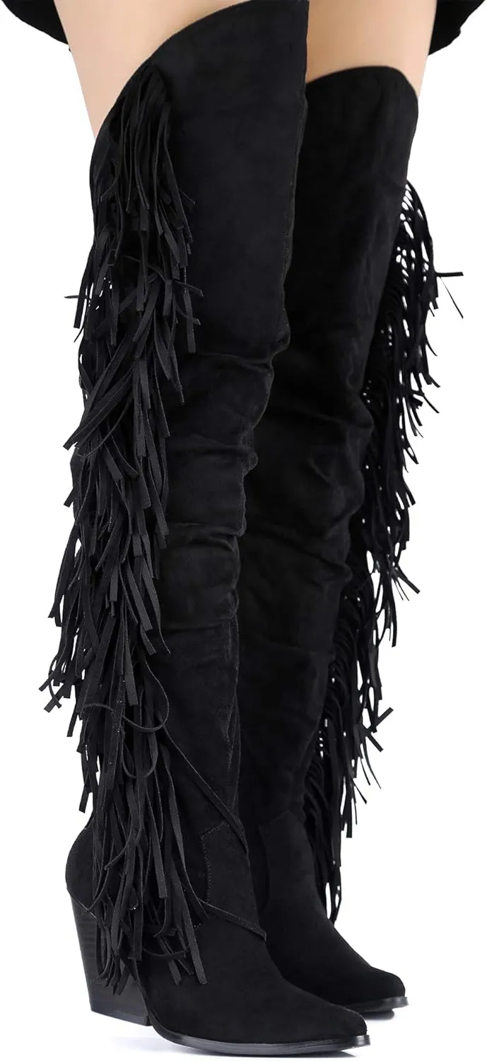 Cape Robbin Gabanna Cowboy Over The Knee Boots Women, Western Cowgirl Boots, Fashion Dress Fringe Boots for Women