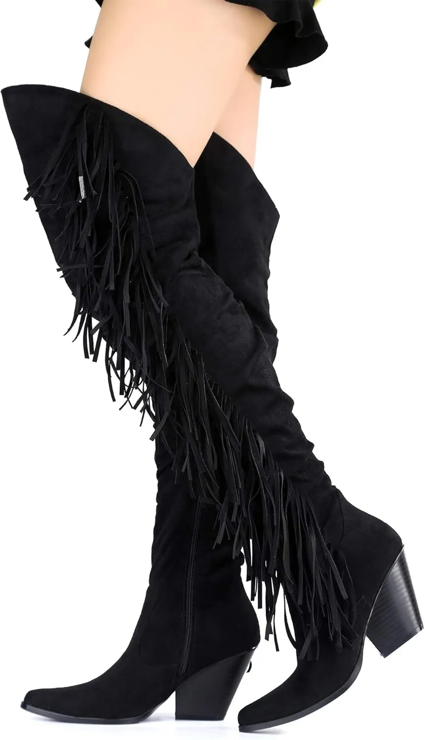 Cape Robbin Gabanna Cowboy Over The Knee Boots Women, Western Cowgirl Boots, Fashion Dress Fringe Boots for Women