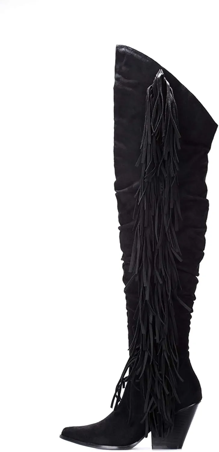 Cape Robbin Gabanna Cowboy Over The Knee Boots Women, Western Cowgirl Boots, Fashion Dress Fringe Boots for Women