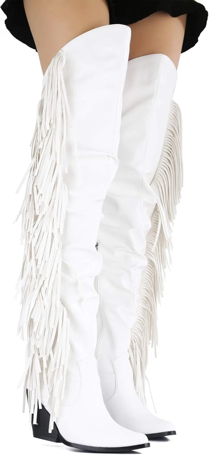 Cape Robbin Gabanna Cowboy Over The Knee Boots Women, Western Cowgirl Boots, Fashion Dress Fringe Boots for Women