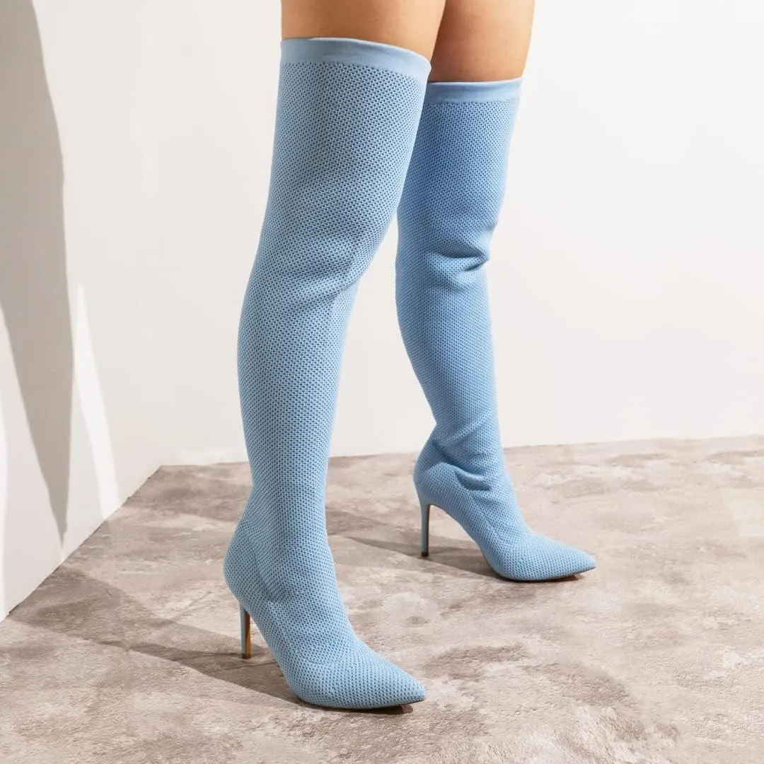 Cape Robbin Geina Over The Knee Boots with Stiletto Heels, Pointed Toe Sock Boots for Women
