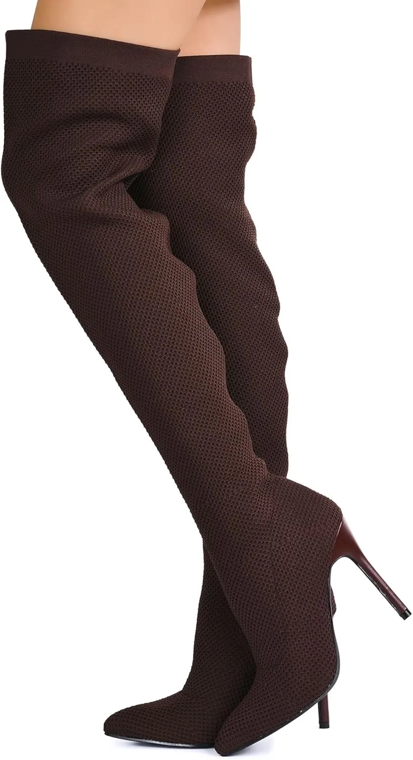 Cape Robbin Geina Over The Knee Boots with Stiletto Heels, Pointed Toe Sock Boots for Women