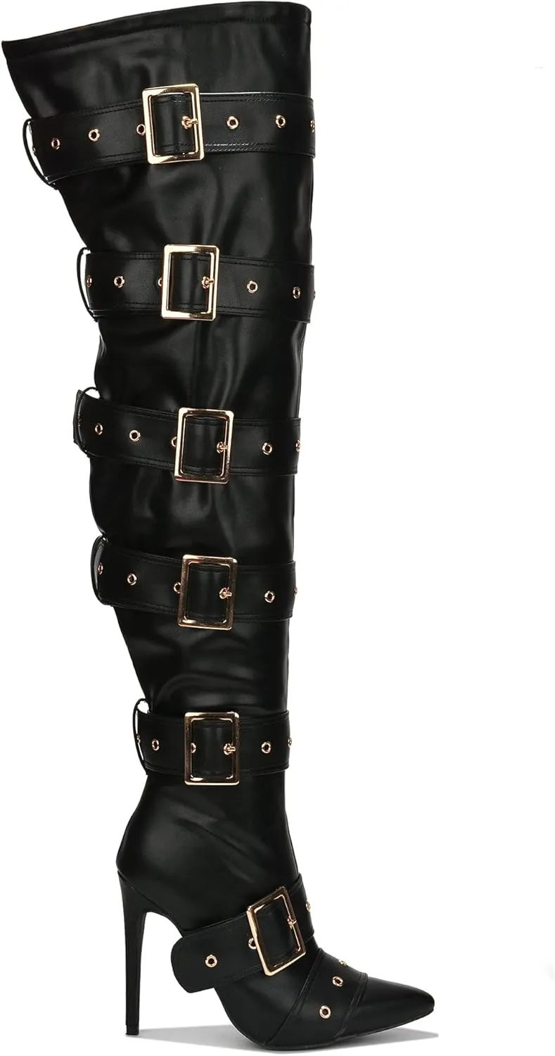 Cape Robbin Thigh High Over The Knee Boots, Pointed Toe Stiletto High Heel Fashion Dress Boots for Women