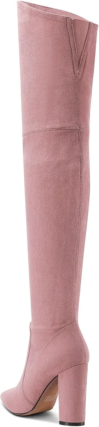 Castamere Womens High Heels Over The Knee Boots Sexy Pointy Toe Chunky Block 10CM Heel Boot with Zipper