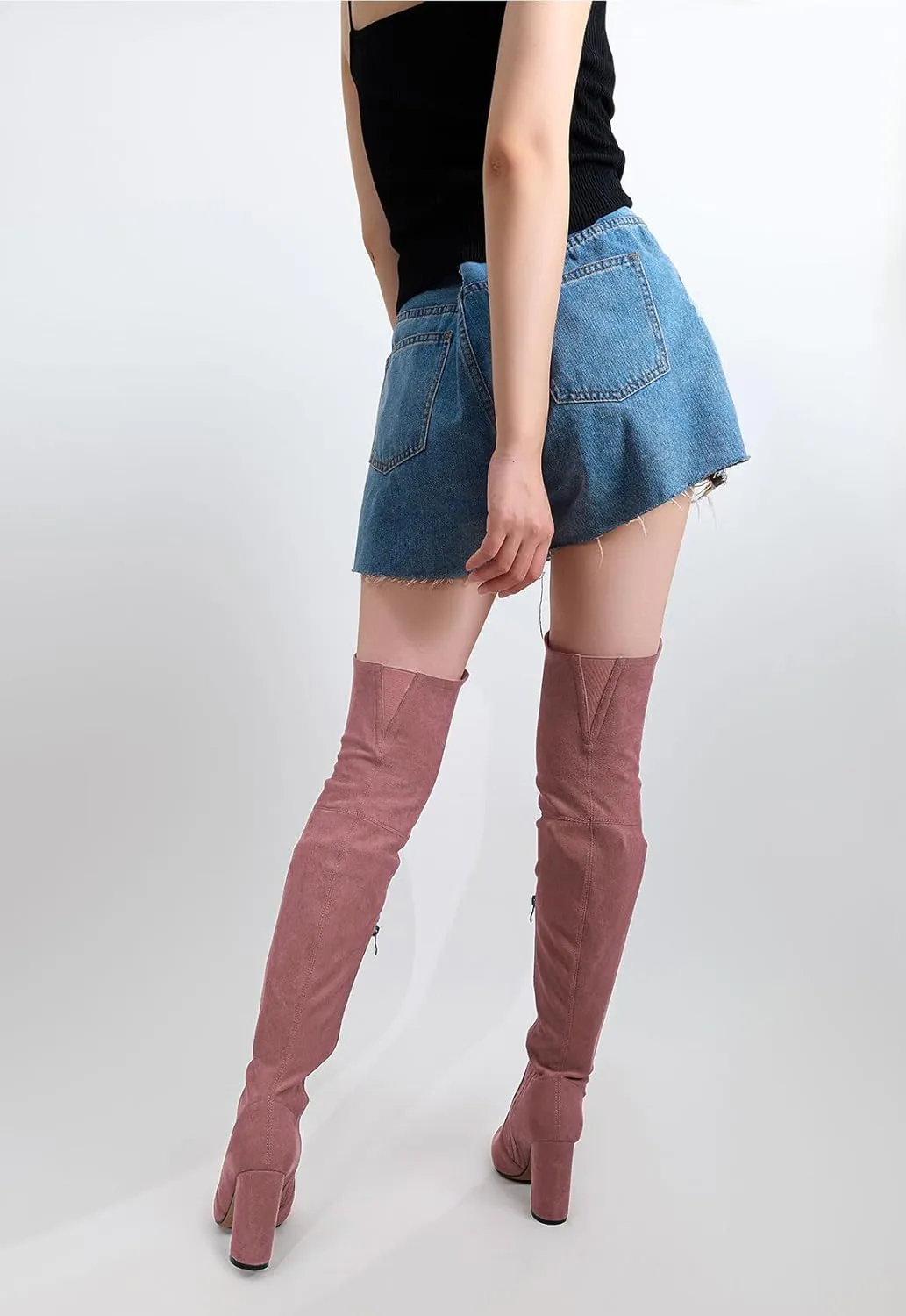 Castamere Womens High Heels Over The Knee Boots Sexy Pointy Toe Chunky Block 10CM Heel Boot with Zipper