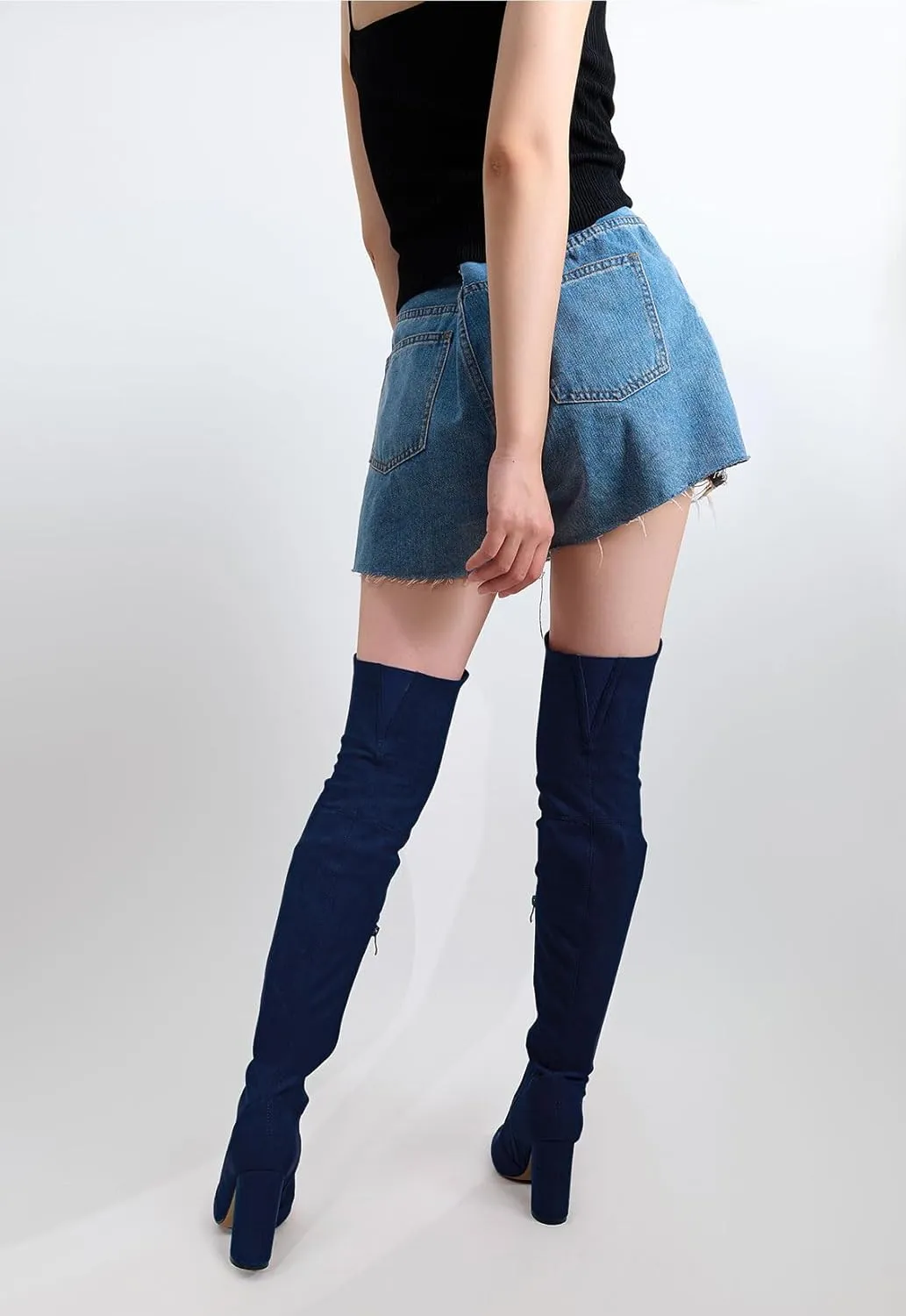 Castamere Womens High Heels Over The Knee Boots Sexy Pointy Toe Chunky Block 10CM Heel Boot with Zipper