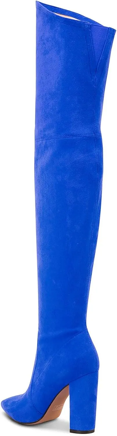 Castamere Womens High Heels Over The Knee Boots Sexy Pointy Toe Chunky Block 10CM Heel Boot with Zipper