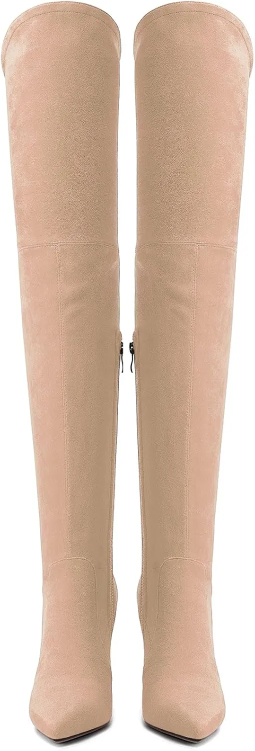 Castamere Womens High Heels Over The Knee Boots Sexy Pointy Toe Chunky Block 10CM Heel Boot with Zipper
