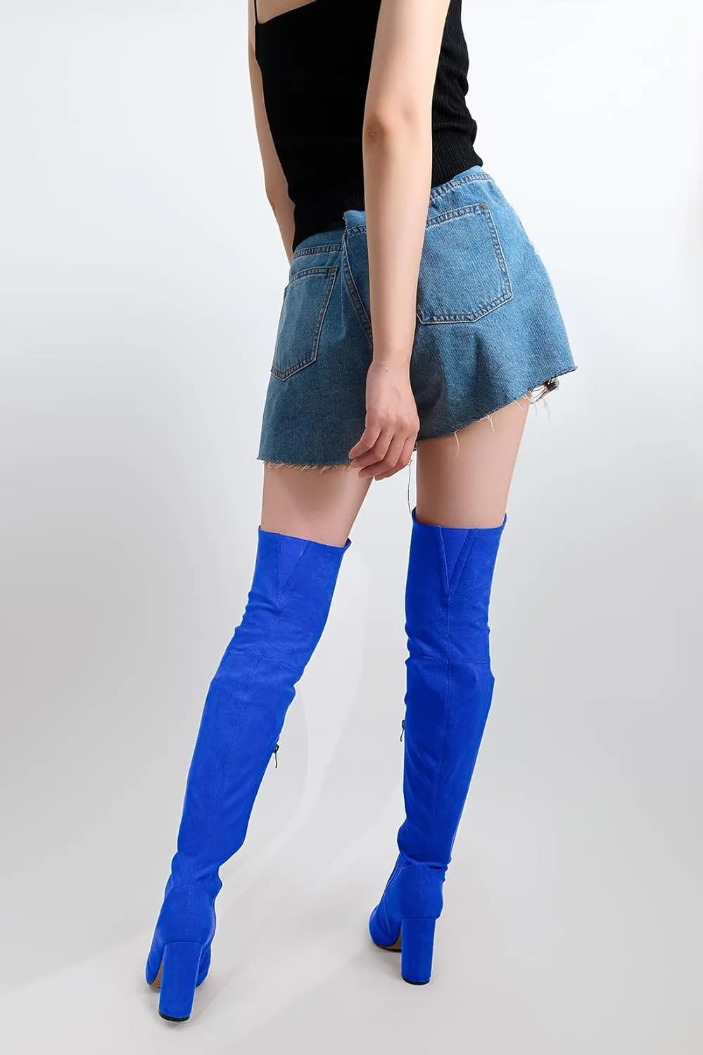 Castamere Womens High Heels Over The Knee Boots Sexy Pointy Toe Chunky Block 10CM Heel Boot with Zipper