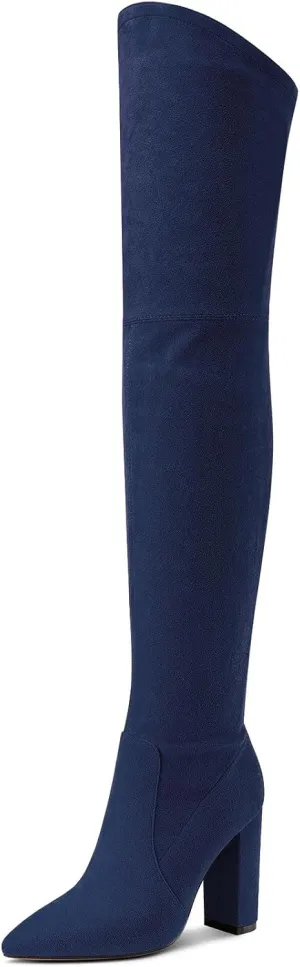 Castamere Womens High Heels Over The Knee Boots Sexy Pointy Toe Chunky Block 10CM Heel Boot with Zipper