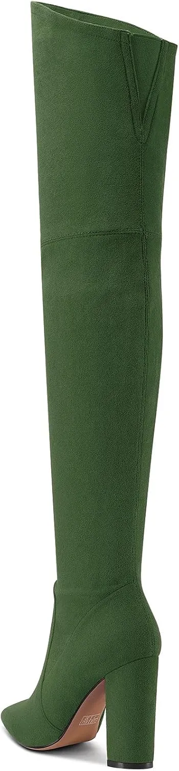 Castamere Womens High Heels Over The Knee Boots Sexy Pointy Toe Chunky Block 10CM Heel Boot with Zipper