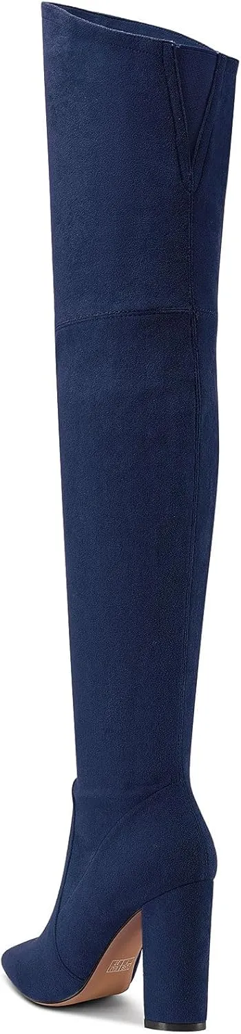Castamere Womens High Heels Over The Knee Boots Sexy Pointy Toe Chunky Block 10CM Heel Boot with Zipper