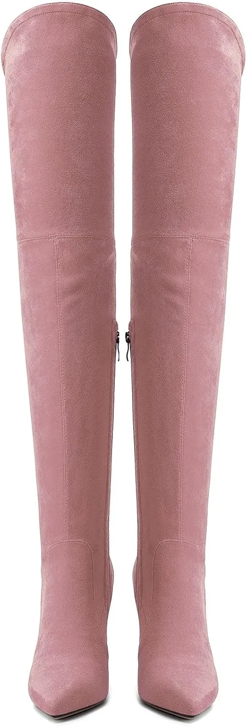 Castamere Womens High Heels Over The Knee Boots Sexy Pointy Toe Chunky Block 10CM Heel Boot with Zipper