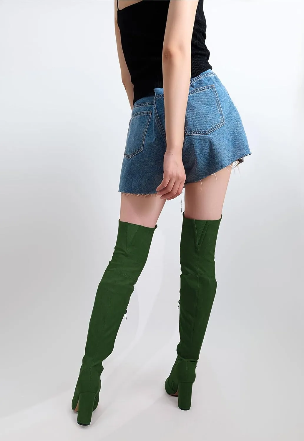 Castamere Womens High Heels Over The Knee Boots Sexy Pointy Toe Chunky Block 10CM Heel Boot with Zipper