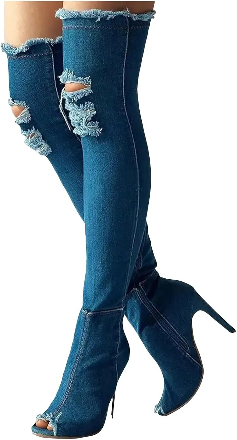 Cathalem Over the Knee Boots for Women High Heels Over The Knee Boots Thigh High Pointed Toe Stiletto Long Fall Boots