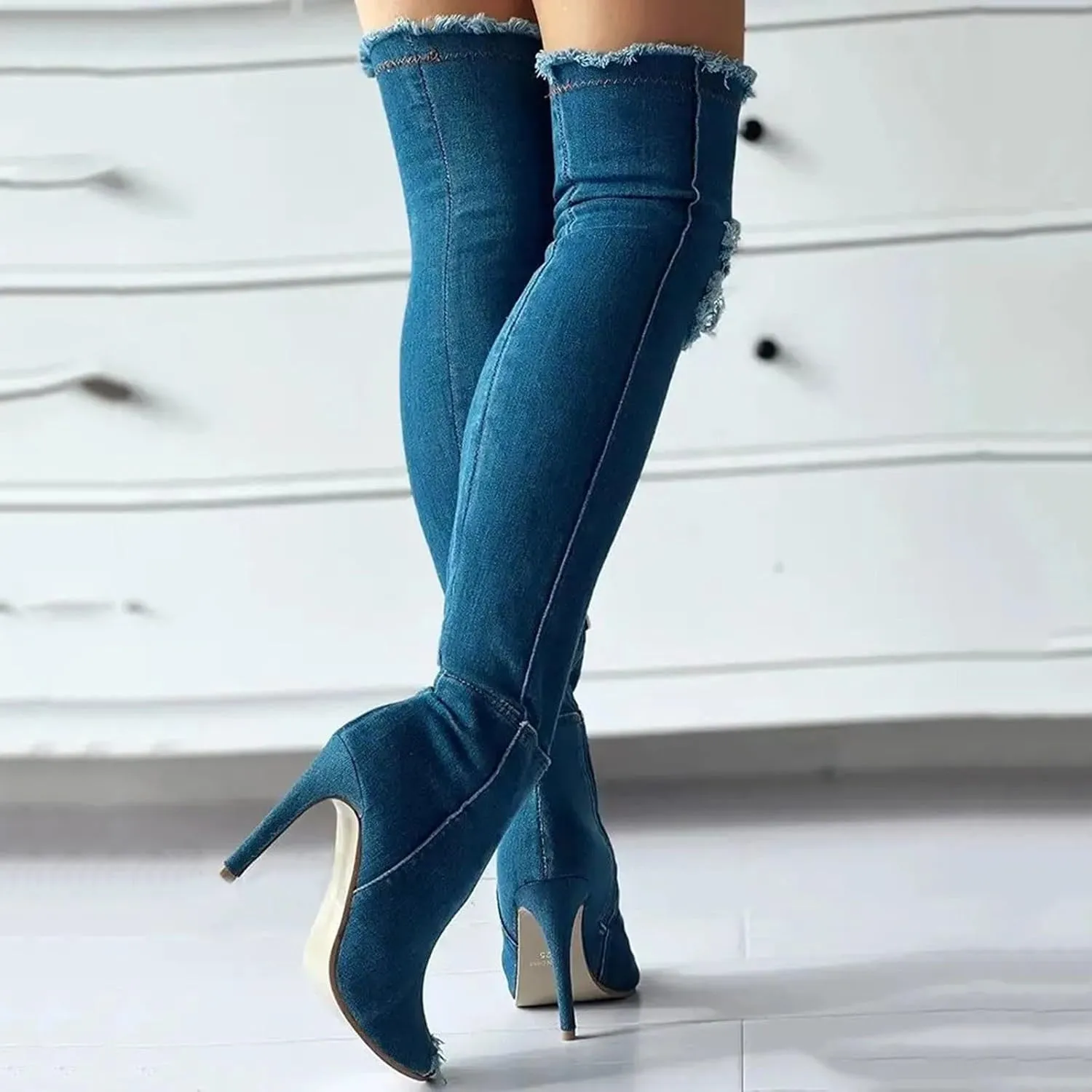 Cathalem Over the Knee Boots for Women High Heels Over The Knee Boots Thigh High Pointed Toe Stiletto Long Fall Boots