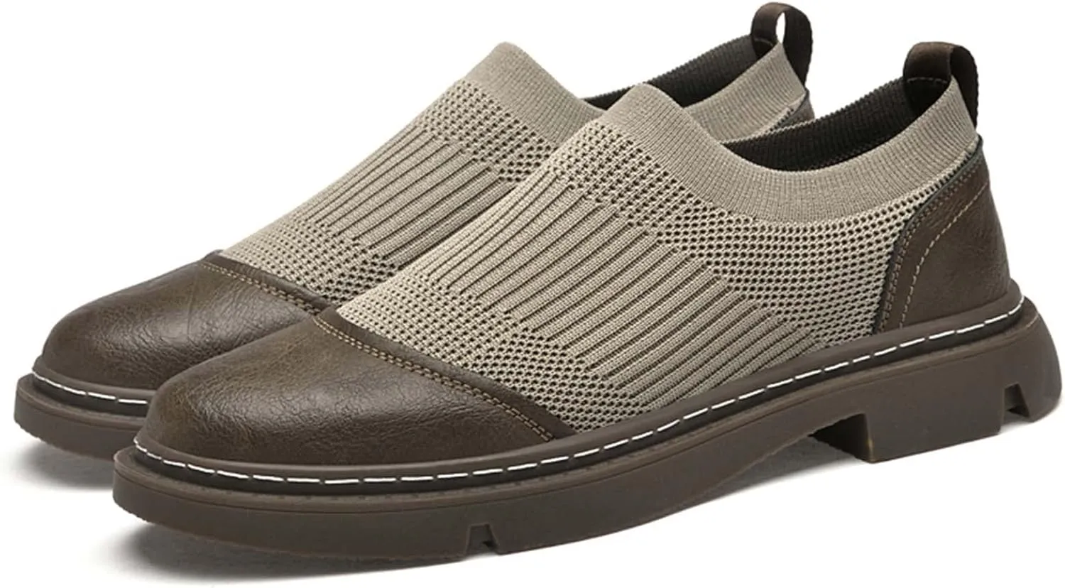 CERYTHRINA Men's Invisible Height Increasing Elevator Shoes 2 Inches Taller Mesh Leather Slip-on Casual Loafers