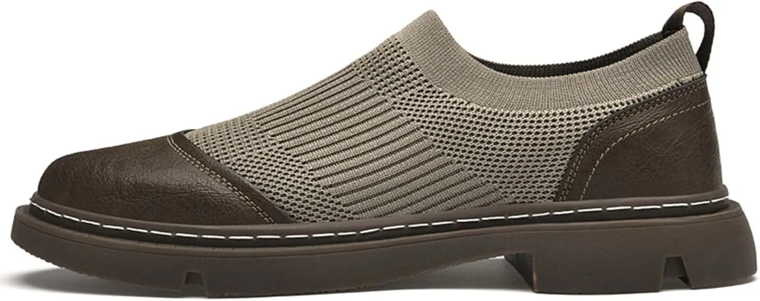 CERYTHRINA Men's Invisible Height Increasing Elevator Shoes 2 Inches Taller Mesh Leather Slip-on Casual Loafers