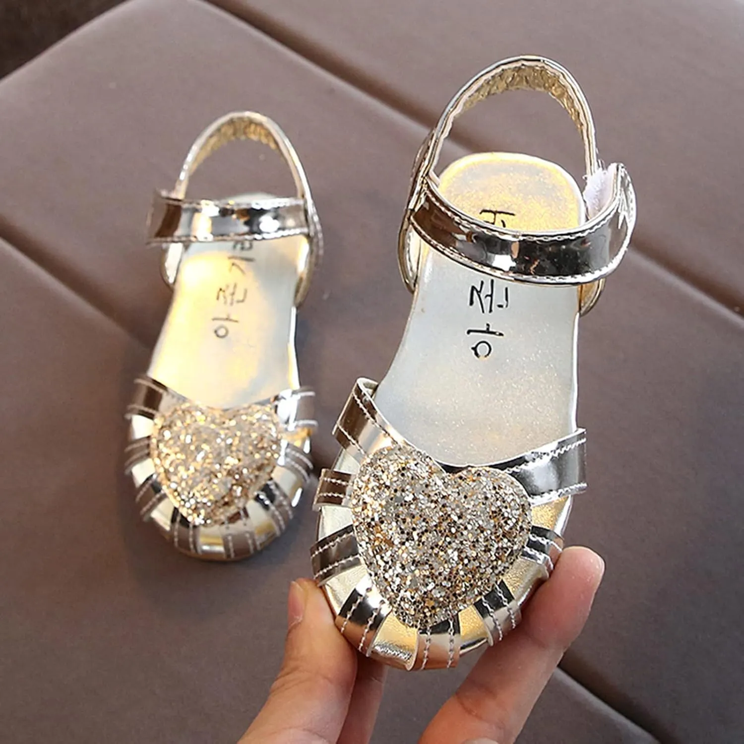 Children Shoes Flat Soft Sole Single Shoes Fashion Princess Single Shoes Children Princess Shoes Girls Shoe Wedges (Gold, 10.5-11 Years Big Kids)