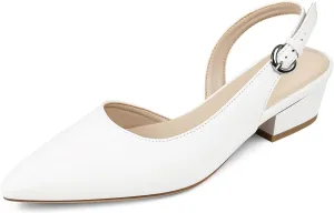 CORNMOOD Womens Pumps Slingback Heels for Women Block Low Heel Flats Dress Shoes with Strap
