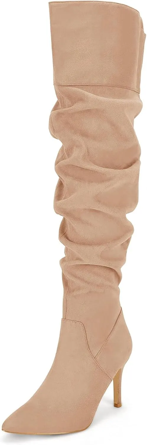 Coutgo Womens Over The Knee Boots Thigh High Pointed Toe Slouchy Stiletto High Heel Long Sexy Dress Fall Shoes