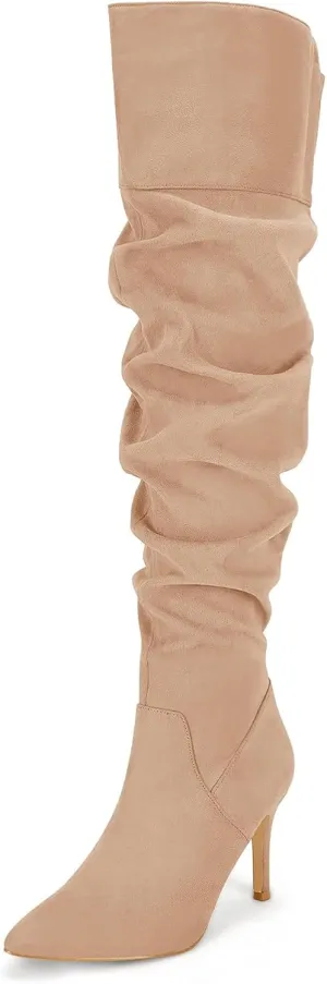 Coutgo Womens Over The Knee Boots Thigh High Pointed Toe Slouchy Stiletto High Heel Long Sexy Dress Fall Shoes