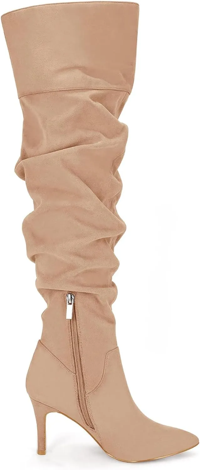 Coutgo Womens Over The Knee Boots Thigh High Pointed Toe Slouchy Stiletto High Heel Long Sexy Dress Fall Shoes