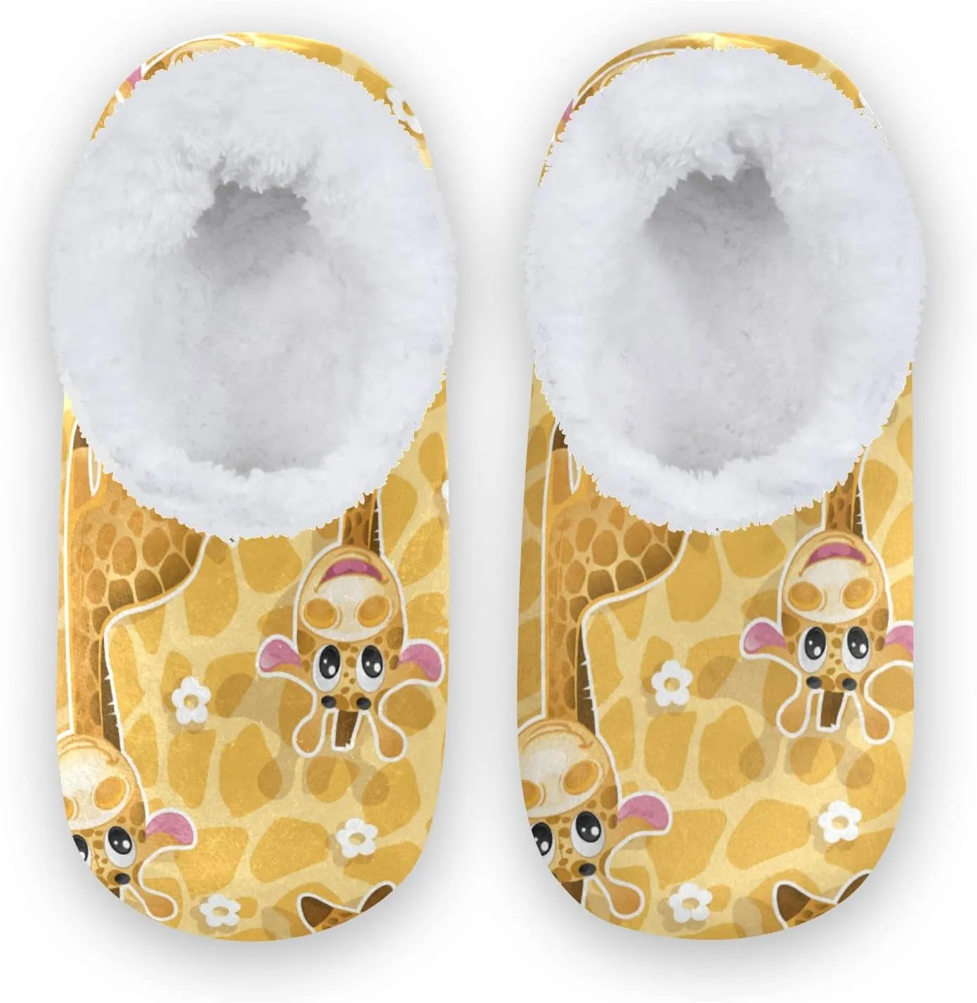 Cute Giraffes Flower Kids House Slippers Giraffe Animal Print Boys Closed Back Fuzzy Feet Slippers Girls Coral Fleece Slipper Socks No Skid Warm Cozy Home Slippers For Indoor Outdoor Winter Bedroom